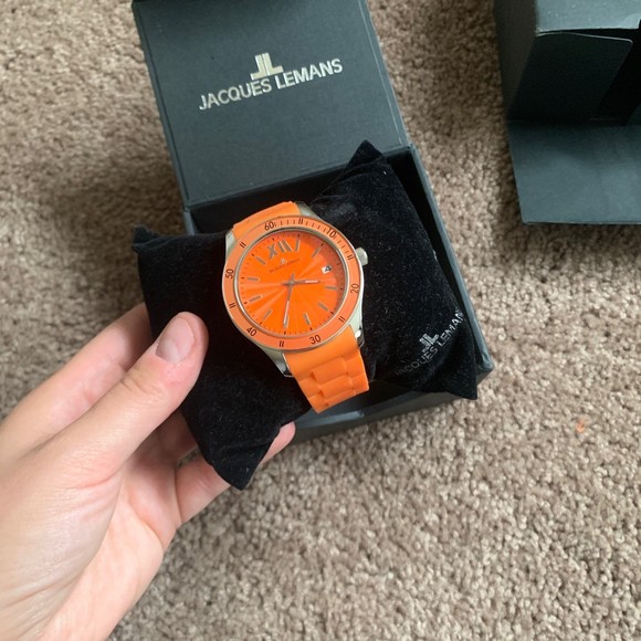 Orange Jacques Lemans Men's 1-1622N Rome Sports Watch Analog Silicone Strap - Picture 3 of 10